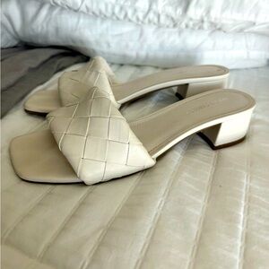 Cream leather slides